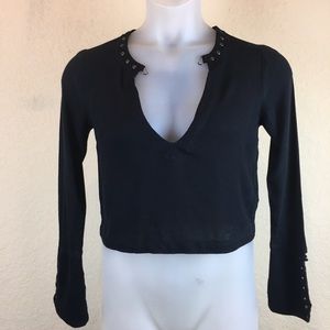 Free people crop top long sleeve extra S black